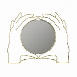 Asztali tükör, Kéz formájú Xéria, fém-üveg 21,5x26,5x8,5cm arany