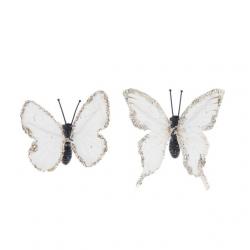 Pillangó csipesszel glitteres papír 5,5 cm fehér S/8