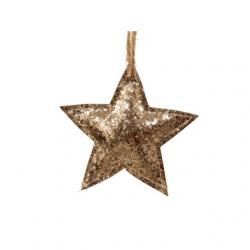 Csillag glitteres akasztós textil 8 cm arany S/4 SSS