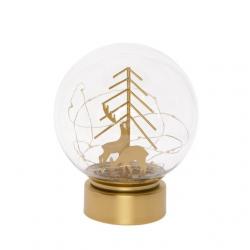 Üveggömb szarvassal üveg, fém, LEDes, elemes 15×18 cm arany @