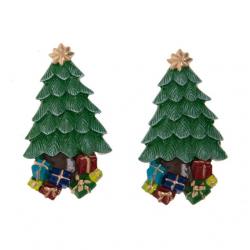 Karácsonyfa öntapadós poly 6,8x3,8x0,8cm zöld,arany S/2  SSS