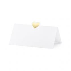 Ültetőkártya szívvel 10x5 cm fehér,arany S/10